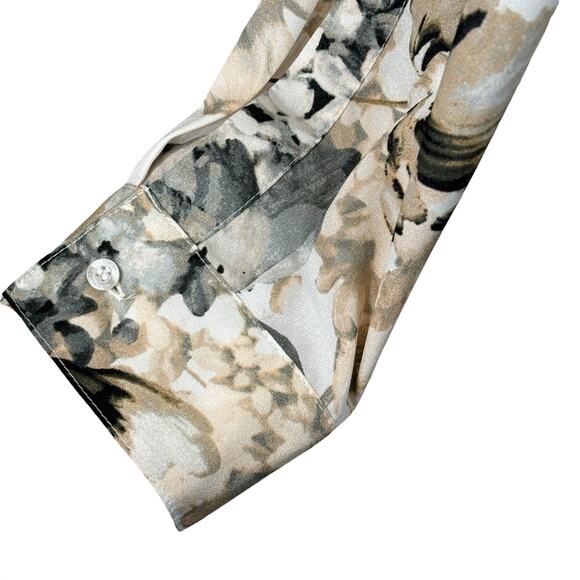 Calvin Klein Medium Top Floral Roll-Tab Sleeves V-Neck Pockets Lightweight Multi - Picture 4 of 12